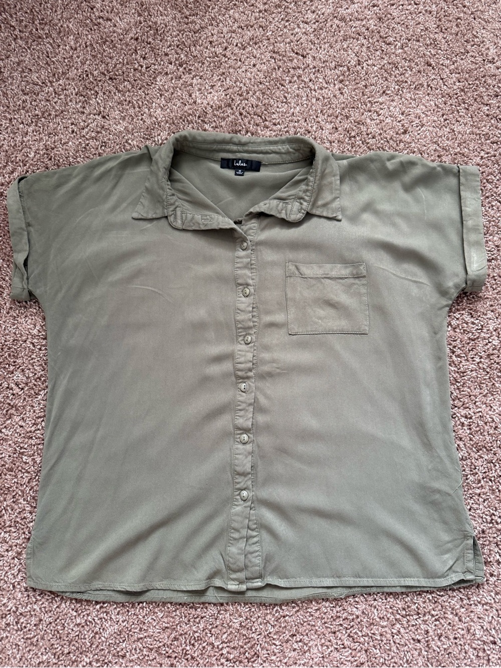 Lulu's Olive Green Short Sleeve Button Down Shirt
